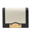 【包税】GUCCI/古驰 2021秋冬新款 女士白色GG皮革黑色皮革滚边饰钉细节金色调配件卡包零钱包676150UF4AX9099 商品缩略图0