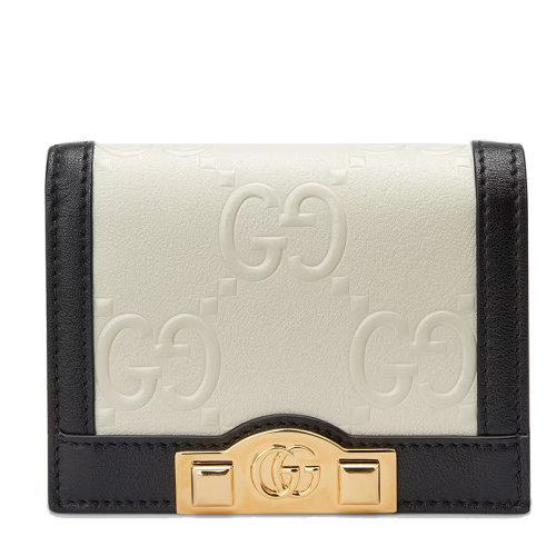 【包税】GUCCI/古驰 2021秋冬新款 女士白色GG皮革黑色皮革滚边饰钉细节金色调配件卡包零钱包676150UF4AX9099 商品图0
