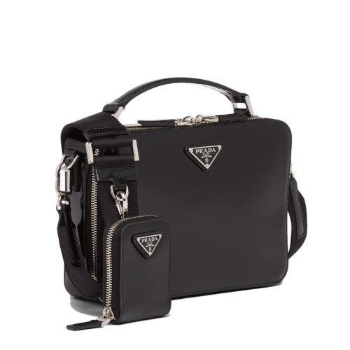 【包税】PRADA/普拉达 21年秋冬新款Brique系列 男士黑色亮面皮革配可拆卸皮革小袋拉链手袋斜跨单肩包2VH069_ZO6_F0002_V_ZMI 商品图1