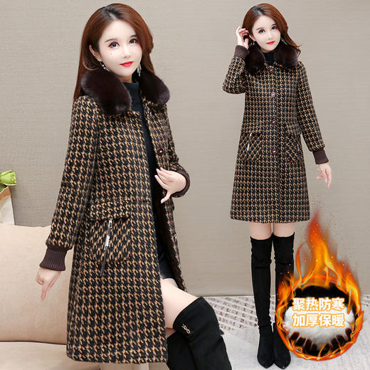 YWE J21B93夹棉格子貂绒大衣保暖优雅毛呢外套 商品图0