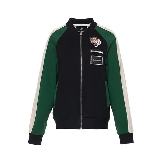 老虎定位绣花绿黑撞色棒球衣 商品图0