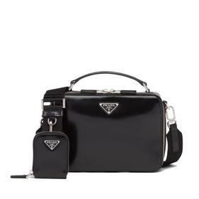 【包税】PRADA/普拉达 21年秋冬新款Brique系列 男士黑色亮面皮革配可拆卸皮革小袋拉链手袋斜跨单肩包2VH069_ZO6_F0002_V_ZMI