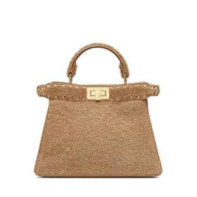 【包税】FENDI/芬迪 2021秋冬新款PEEKABOO ISEEU系列 女士小号浅褐色美利奴羊皮标志性旋转门扣金色饰面金属配饰配可拆卸肩带单肩斜跨手提包8BN327AHJ6F0J2D