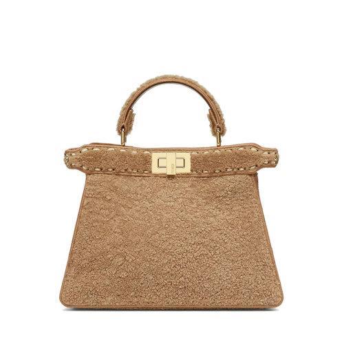 【包税】FENDI/芬迪 2021秋冬新款PEEKABOO ISEEU系列 女士小号浅褐色美利奴羊皮标志性旋转门扣金色饰面金属配饰配可拆卸肩带单肩斜跨手提包8BN327AHJ6F0J2D 商品图0