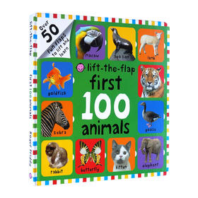 宝宝动物认知纸板翻翻书 英文原版绘本 First 100 Animals Lift-The-Flap 幼儿词汇图解词典 儿童启蒙早教绘本 进口英语书籍