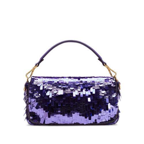 【包税】FENDI/芬迪 2021秋冬新款BAGUETTE系列 女士中号紫色亮片修饰皮革细节翻盖开合FF搭扣配可拆卸肩带单肩斜跨手提包8BR600A9X2F18X7 商品图2