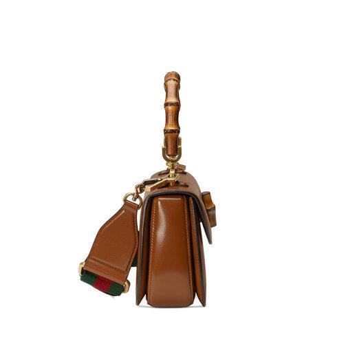 【包税】GUCCI/古驰 2021秋冬新款 女士小号棕色皮革竹节配件附皮革和织带互换肩带竹子提手饰面斜跨单肩手提包67579710ODT2579 商品图2