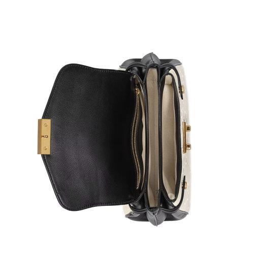 【包税】GUCCI/古驰 2021秋冬新款 女士小号白色皮革老花压纹印花黑色皮革滚边双G铆钉锁扣手提斜跨肩背包675791UD9AX9099 商品图1