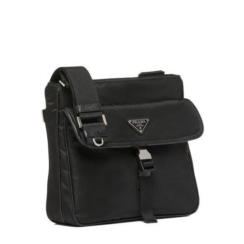 【包税】PRADA/普拉达 21年秋冬新款 男士黑色再生尼龙Saffiano 皮革可调式编织尼龙带和皮革肩带链式口袋斜跨单肩包2VH119_2DMH_F0002_V_OOO 商品图1