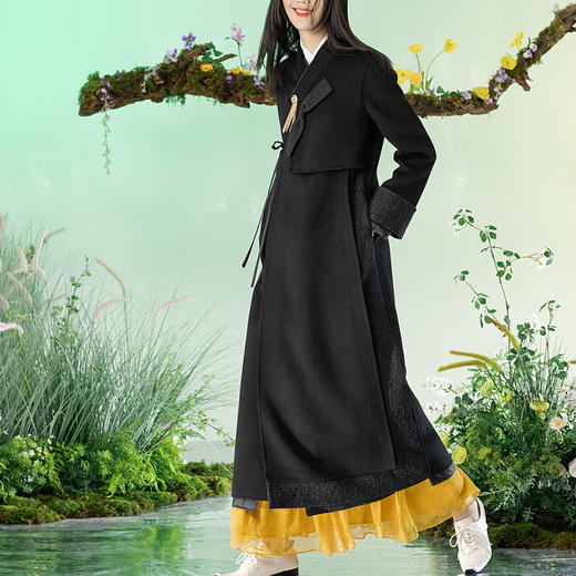 【林栖设计小店】【现货】新款秋冬女装刺绣双面呢羊毛呢子大衣中长款毛呢红色外套1914003 商品图12