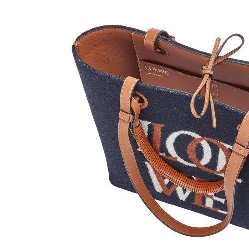 【包税】LOEWE/罗意威 21秋冬新款Love系列 女士小号海军蓝色羊毛配棕褐色皮革单肩手提托特包0010643914 商品图3
