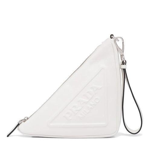 【包税】PRADA/普拉达 21年秋冬新款 女士白色皮革拉链开合徽标附腕带三角形手袋手拿包1NE039_2BYA_F0009 商品图0