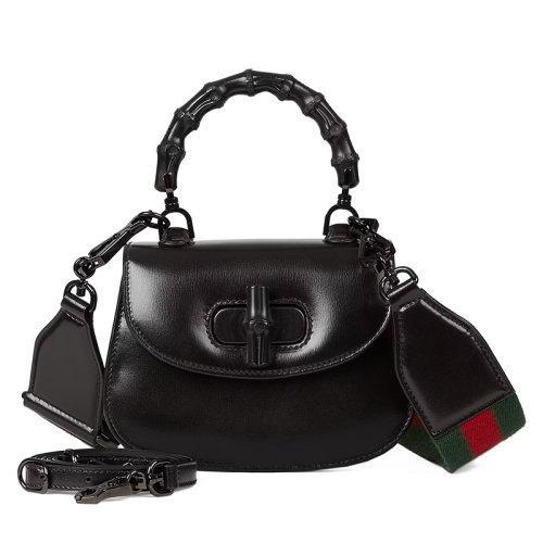 【包税】GUCCI/古驰 21秋冬新款 女士迷你黑色皮革附可拆卸肩带黑色竹节手柄单肩手提包68686410ODP1060 商品图1