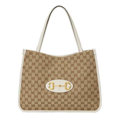 【包税】GUCCI/古驰 经典款 Horsebit 1955系列 女士米色/乌木色经典GG帆布白色皮革滚边斜跨手提包623694GY5OG9761 商品图0
