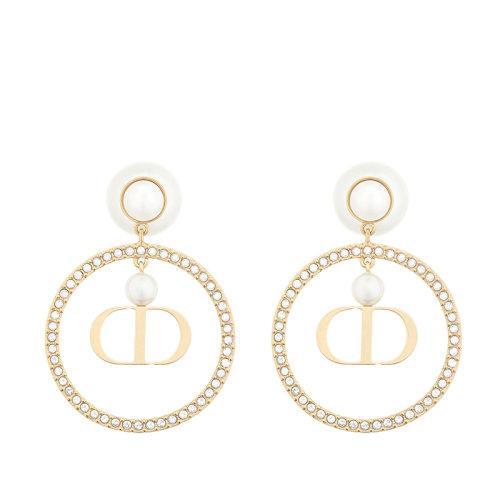 DIOR/迪奥 21秋冬新款DIOR TRIBALES系列 金色饰面金属环白色树脂珠饰仿水晶点缀耳环E1728TRICY_D301 商品图1