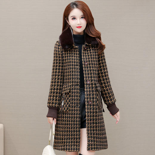 YWE J21B93夹棉格子貂绒大衣保暖优雅毛呢外套 商品图3