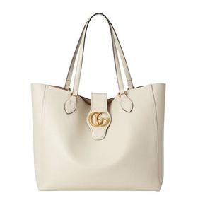 【包税】GUCCI/古驰 经典款 女士白色皮革复古双G金饰手提袋单肩中号托特包6495771U10T9022