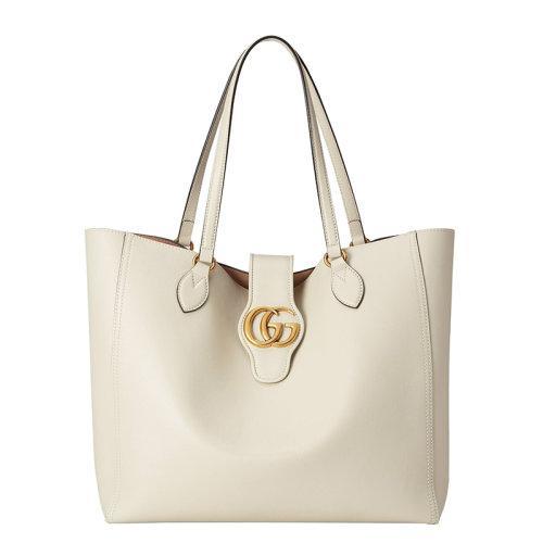 【包税】GUCCI/古驰 经典款 女士白色皮革复古双G金饰手提袋单肩中号托特包6495771U10T9022 商品图0