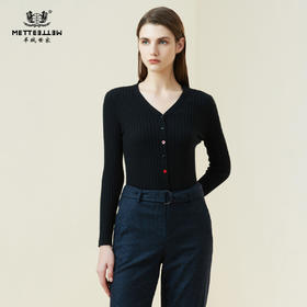METTE羊绒世家2021年秋冬女士修身长袖打底衫v领羊绒薄款针织衫