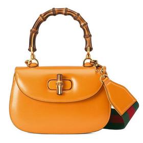 【包税】GUCCI/古驰 2021秋冬新款 女士小号黄色皮革竹节配件附皮革和织带互换肩带竹子提手饰面斜跨单肩手提包67579710ODT7769