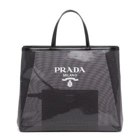 【包税】PRADA/普拉达 21年秋冬新款 女士黑色织物材质皮革提手附可拆卸皮革拉链式小袋亮片装饰网眼手提托特包1BG416_2D0A_F0002_V_OOO