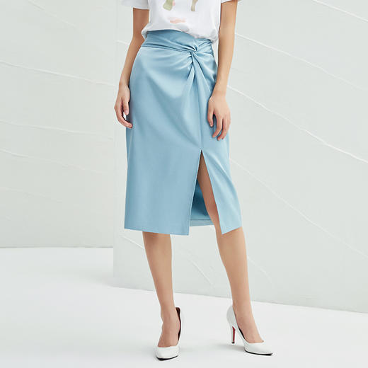 EITIE爱特爱春季新款高腰开叉时尚设计感纯色通勤显瘦半身裙A2206915 商品图1