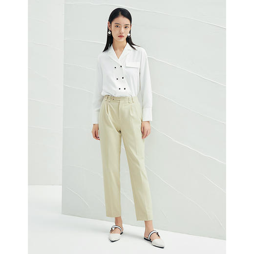 EITIE爱特爱春季新款纯色衬衫女双排扣直筒显瘦简约白色通勤上衣A2209901 商品图1