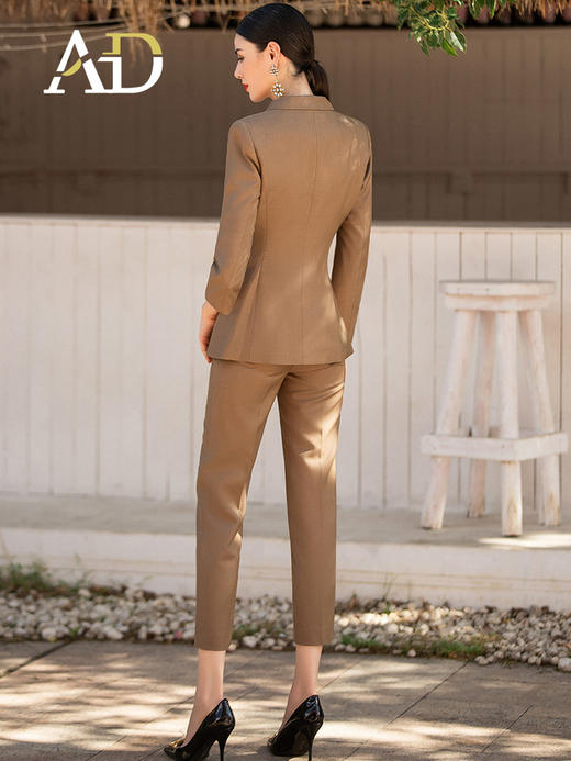 AD咖色职业装女西装套装枪驳领双排扣西服外套OL干练正装职场女装 商品图4