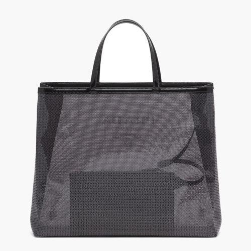 【包税】PRADA/普拉达 21年秋冬新款 女士黑色织物材质皮革提手附可拆卸皮革拉链式小袋亮片装饰网眼手提托特包1BG416_2D0A_F0002_V_OOO 商品图1