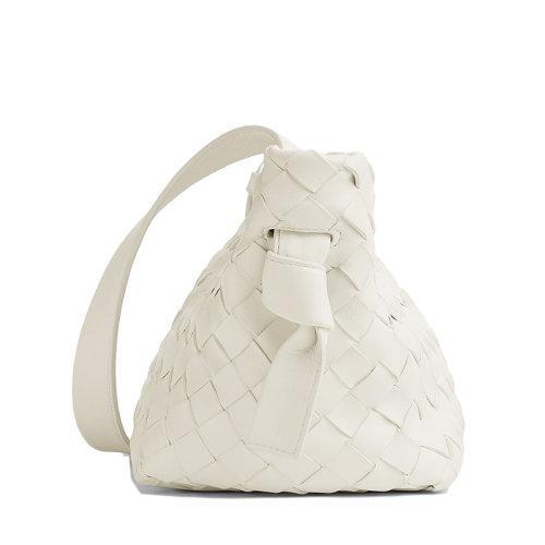 【包税】Bottega Veneta/葆蝶家 22春夏新款TIE系列 女士白色Intrecciato编织羊皮革单肩手提包690503V1FG19009 商品图1