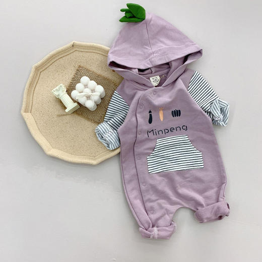 韩版休闲ins童装婴儿连体衣秋季新品连帽长袖针织套头衫 商品图5