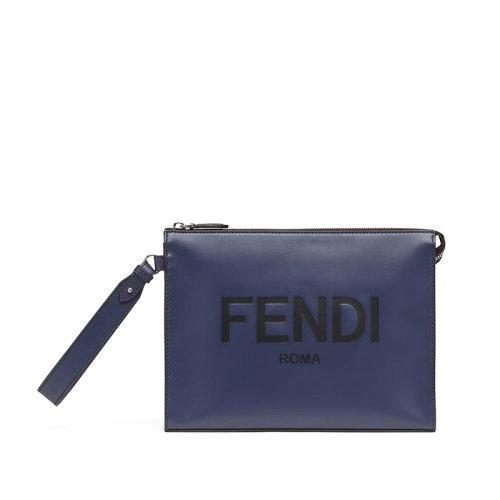 【包税】FENDI/芬迪 2021秋冬新款 男士蓝色皮革拉链开合银色饰面金属件配可拆式手链式手柄手拿包7VA491AC9LF18YJ 商品图0