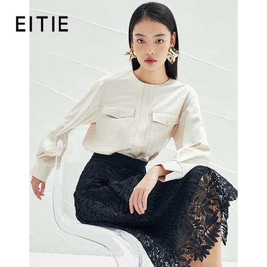 EITIE爱特爱春季新款圆领直筒衬衫时尚宽松通勤百搭显瘦上衣A2213903 商品图0