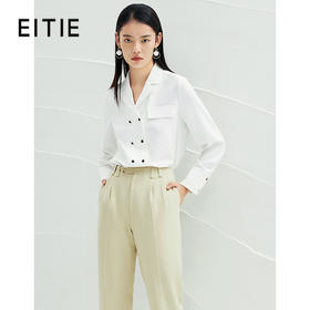 EITIE爱特爱春季新款纯色衬衫女双排扣直筒显瘦简约白色通勤上衣A2209901