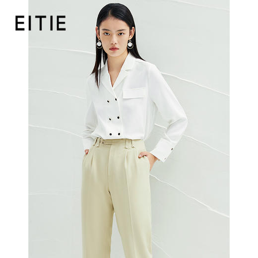 EITIE爱特爱春季新款纯色衬衫女双排扣直筒显瘦简约白色通勤上衣A2209901 商品图0