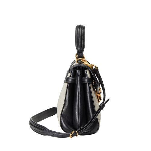 【包税】GUCCI/古驰 2021秋冬新款 女士小号白色皮革老花压纹印花黑色皮革滚边双G铆钉锁扣手提斜跨肩背包675791UD9AX9099 商品图3