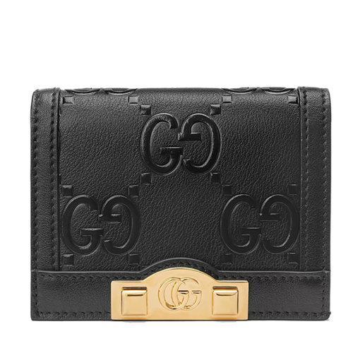 【包税】GUCCI/古驰 2021秋冬新款 女士黑色GG皮革饰钉细节金色调配件卡包零钱包676150UF4AG1000 商品图0