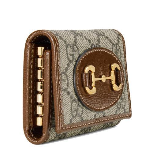 【包税】GUCCI/古驰 2021秋冬新款Horsebit 1955系列 女士米色/乌木色GG Supreme帆布棕色皮革滚边金色调配件折叠钥匙包67178592TCG8563 商品图3