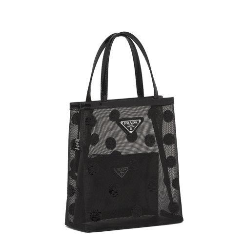 【包税】PRADA/普拉达 21年秋冬新款 女士小号黑色织物材质皮革提手波尔卡圆点图案网眼手提托特包1BG417_2DZ9_F0002_V_OOO 商品图2