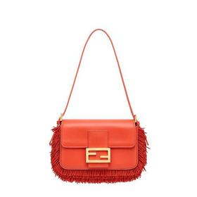 【包税】FENDI/芬迪 2021秋冬新款BAGUETTE 1997系列 女士迷你红色小羊皮饰有刺绣珍珠流苏FF扣环手提单肩包8BS049AGXPF0C3Q