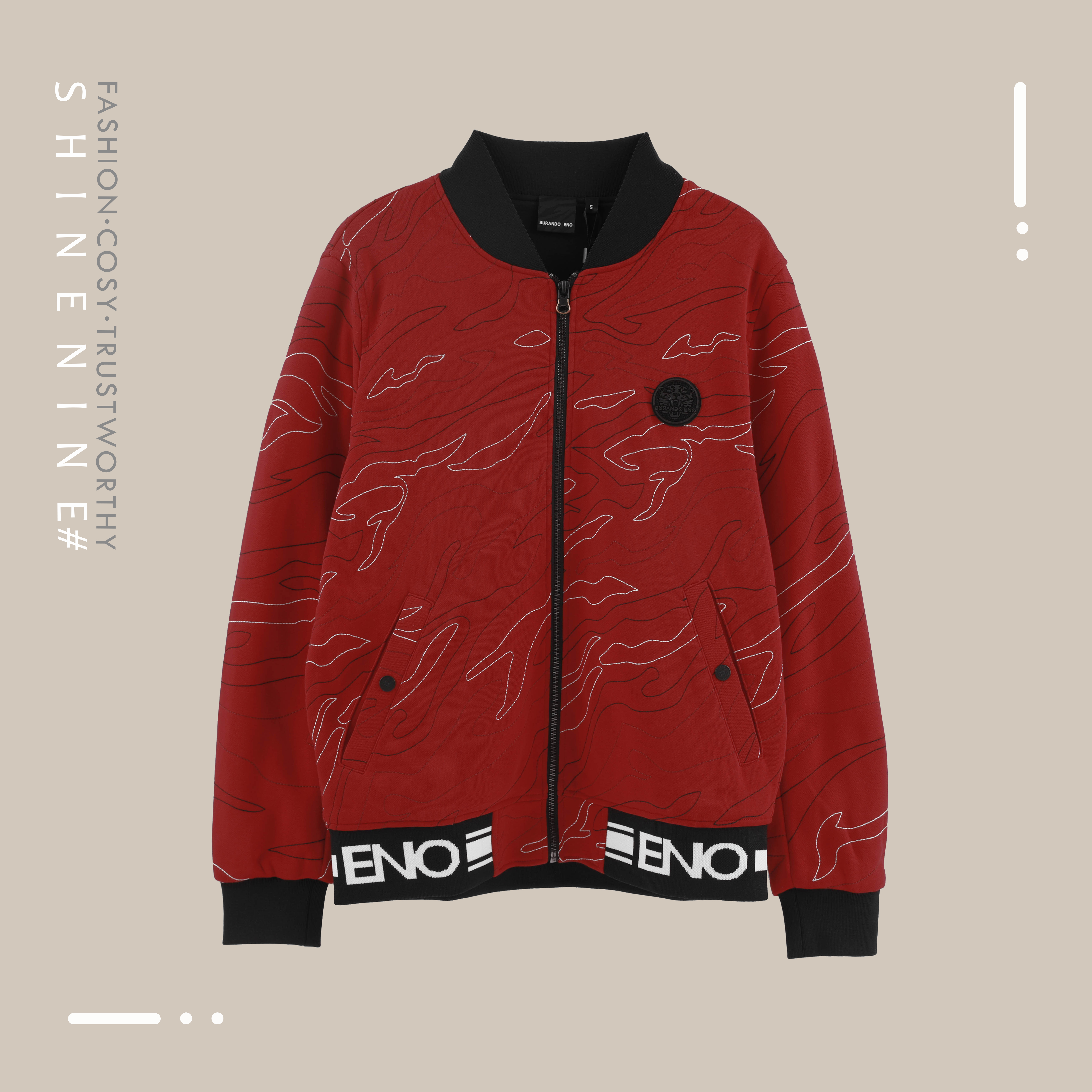 E19P21MKJ059明线纹样装饰虎面针织夹克