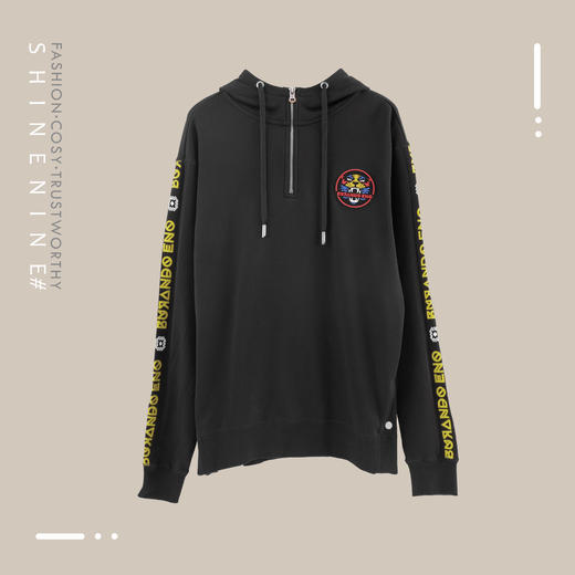 E19P21MKO046老虎纹样装饰字母印花带帽卫衣开衫 商品图0