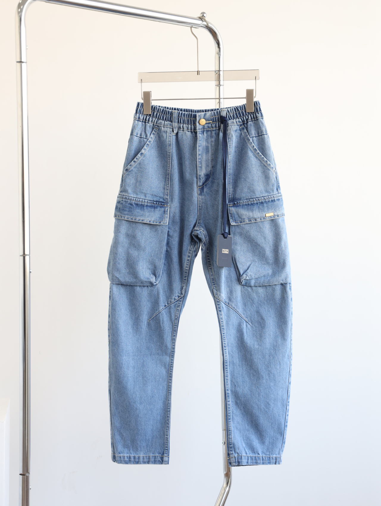 k1th 浅蓝色水洗重工 口袋工装牛仔裤 nzk139