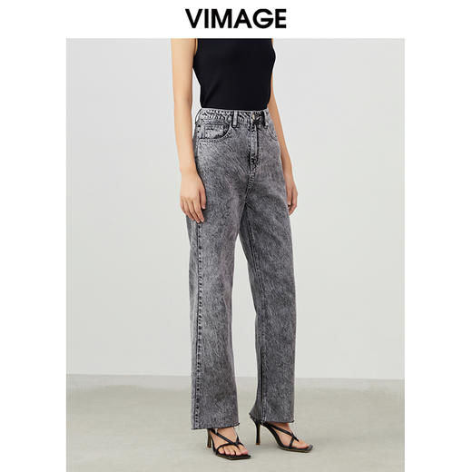 VIMAGE纬漫纪春季新款时尚开叉通勤休闲显瘦百搭100%棉牛仔裤V1705337 商品图2