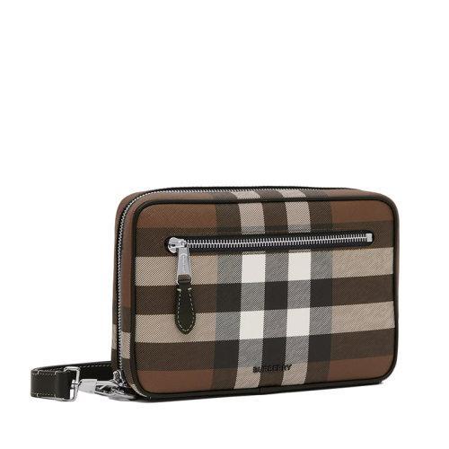 【包税】BURBERRY/博柏利 21秋冬新款 男士深桦木棕色格纹拼皮革拉链手拿包80492151 商品图1