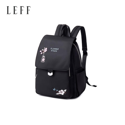 莱夫双肩包女 上班通勤帆布包简约民族风刺绣翻盖女士背包休闲百搭妈妈款小书包新年礼物送妈妈 经典黑色 商品图2