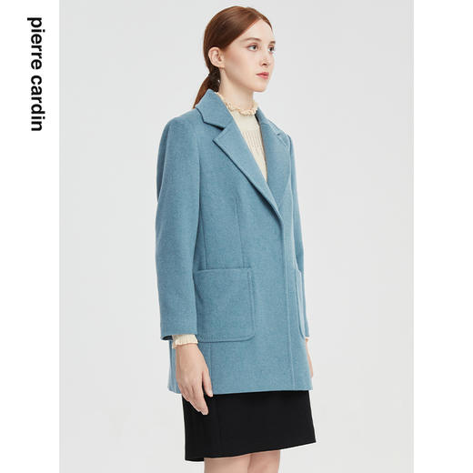 皮尔卡丹女装大衣蓝色一手长西服领通勤羊毛呢外套P1408C1996G0
 商品图1