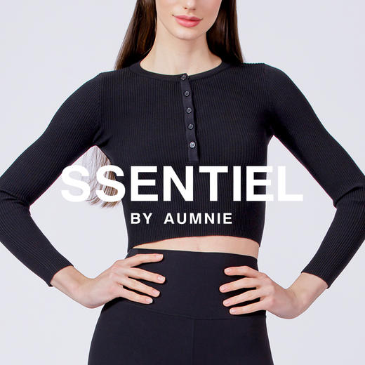 【新品】素羊毛纽扣门襟修身长袖针织衫 CROPPED HENLEY TEE 商品图0