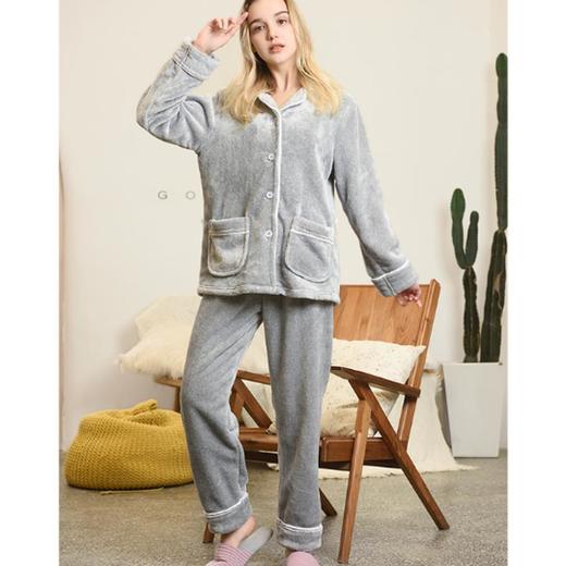 3楼 美标 翻领珊瑚绒玉兔绒麻灰高级感家居服89036 商品图4