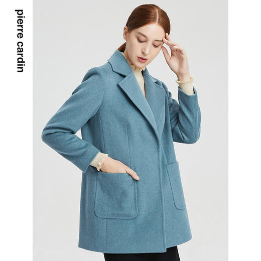 皮尔卡丹女装大衣蓝色一手长西服领通勤羊毛呢外套P1408C1996G0
 商品图3